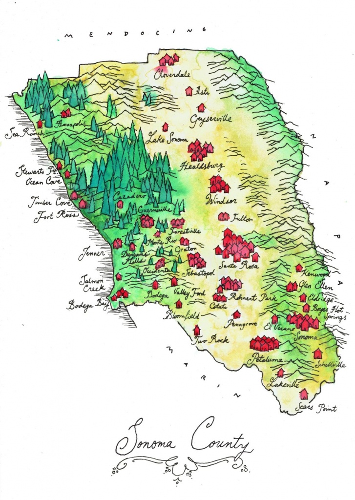 I Illustrated A Map Of My Home County Of Sonoma, California :) [1245 - Map Of Sonoma California Area
