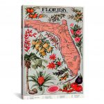 Icanvas "state Map Of Florida (Natural Resources)"vintage Poster   Vintage Florida Map Poster