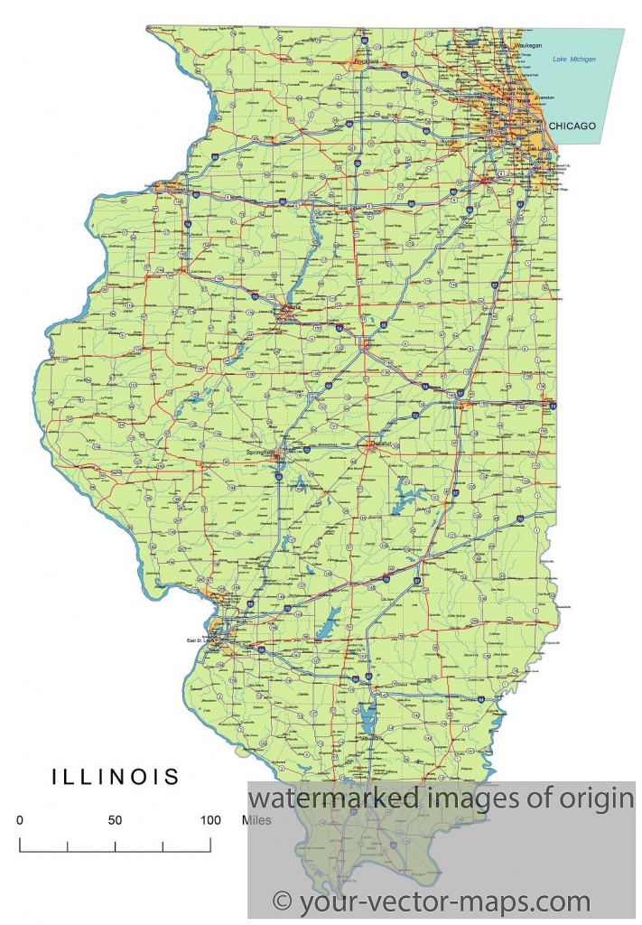 Illinois State Route Network Map. Illinois Highways Map. Cities Of - Illinois County Map With Cities Printable