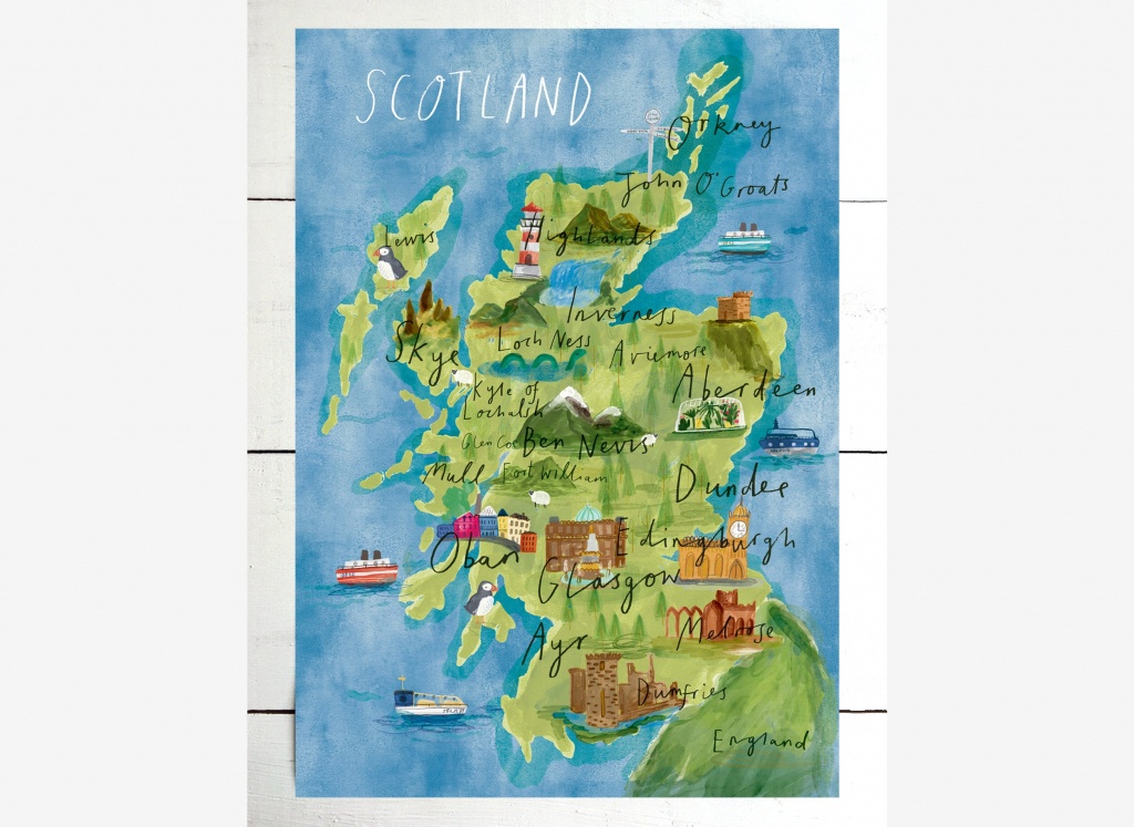 Illustrated Map Of Scotland / Scotland Print / Scotland Map / A5/a4/a3 /  Watercolour Scotland Map / Scotland Wall Decor / Scotland Gift - Printable Map Of Mull