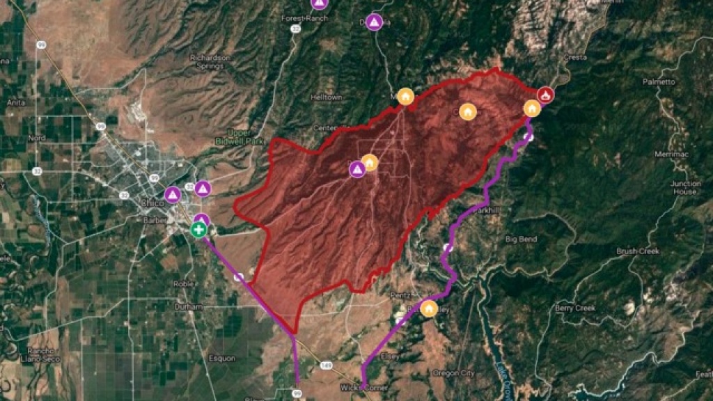 Interactive Map: Camp Fire Burns Through Northern California - Abc News California Fires Map