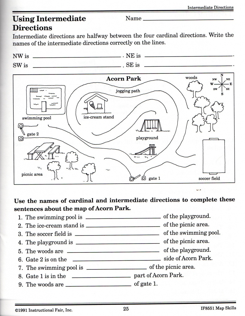 Using A Map Scale Worksheets Geography Map Skills Social Free   Intermediate Directions Worksheet Graphic Design Logos Map Free Printable Map Skills Worksheets 