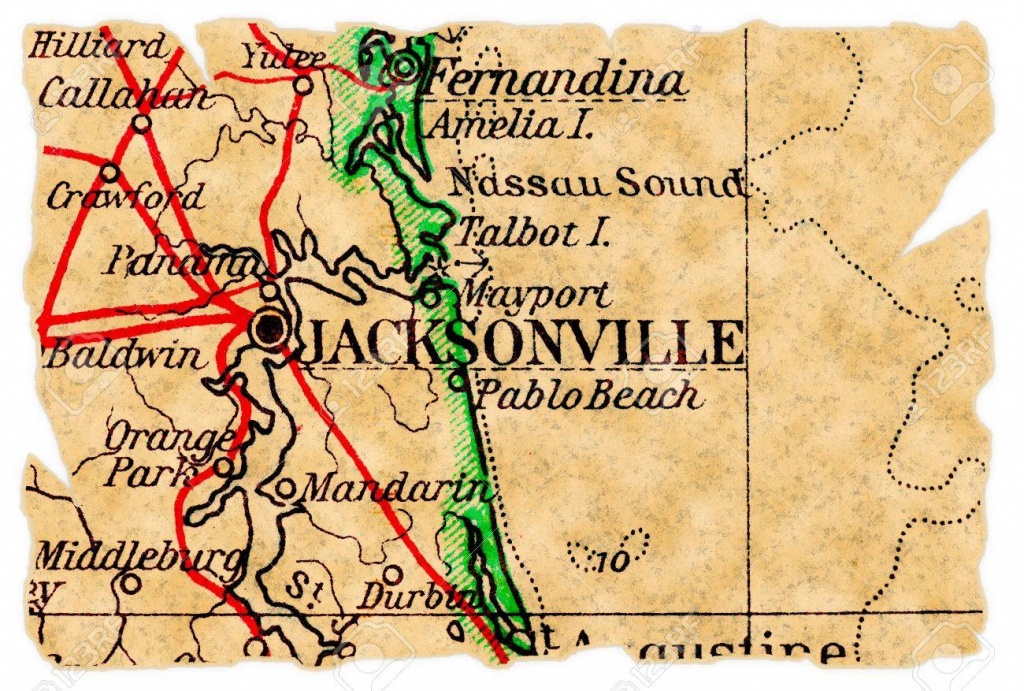 Jacksonville, Florida On An Old Torn Map From 1949, Isolated - Old Maps Of Jacksonville Florida