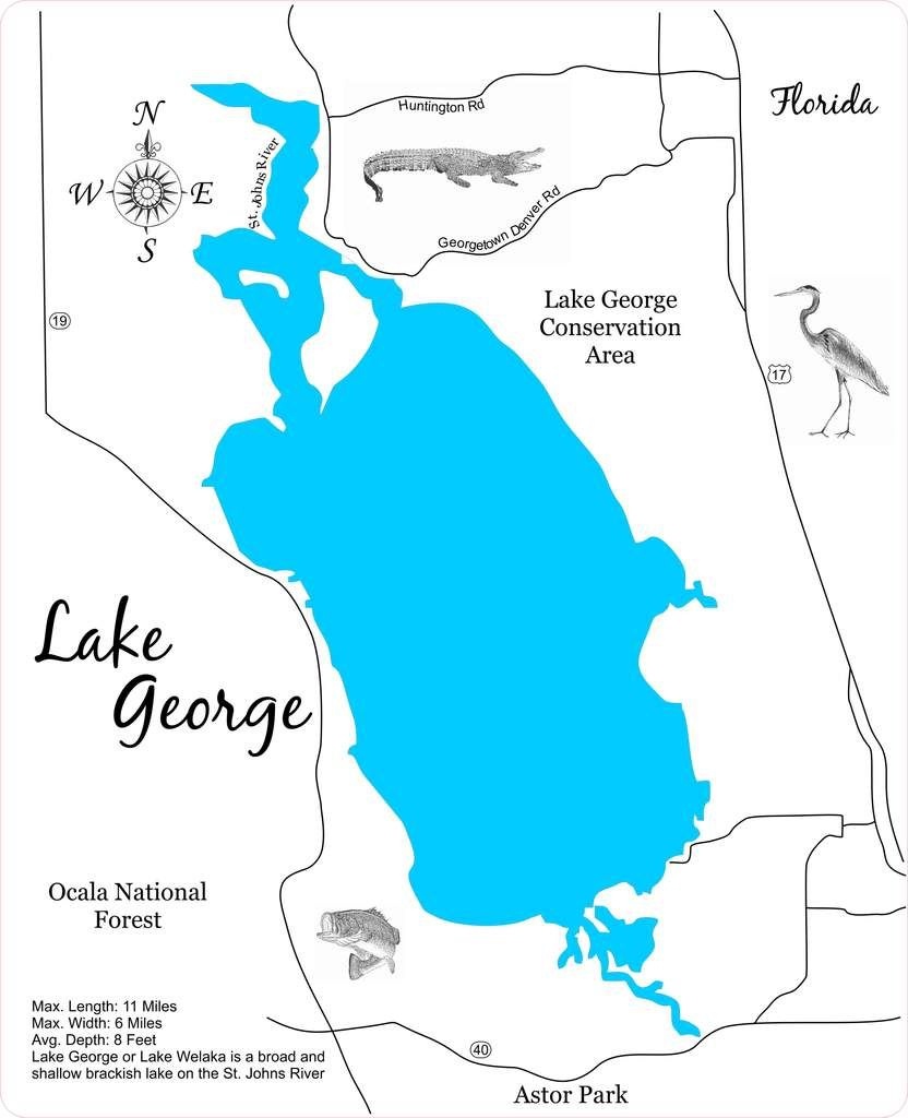 Lake George, Florida - Wood Laser Cut Map | Lake George Florida - Lake George Florida Map