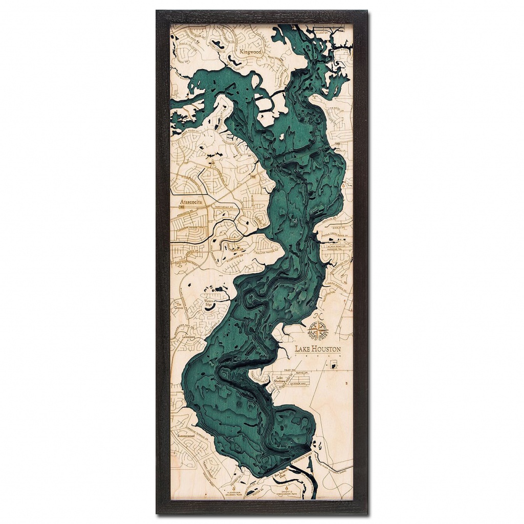 Lake Houston, Tx 3D Wood Map | Framed 3D Topographic Wood Chart - 3D Topographic Map Of Texas