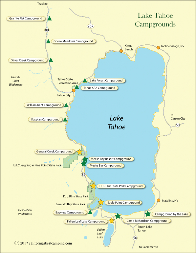 Lake Tahoe Campground Map - California - California Camping Map