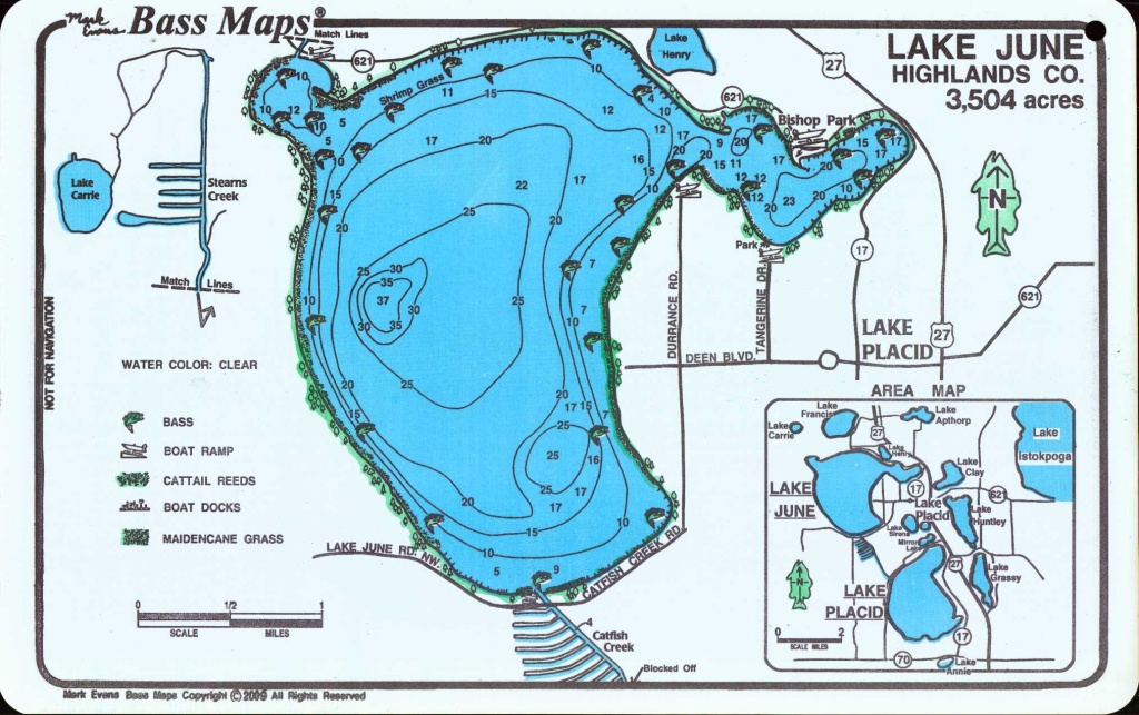 Lakes Placid / June Bass Map (2-Sided Map) - Mark Evans Maps - Lake Placid Florida Map