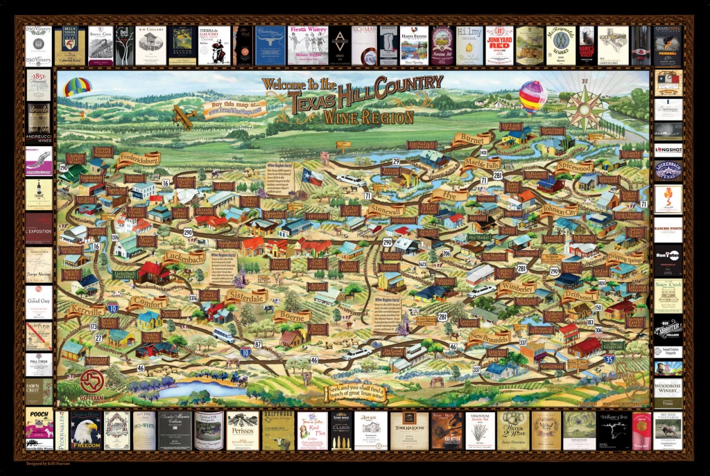 Laminated Texas Wine Map | Texas Wineries Map |Texas Hill Country - Texas Hill Country Wineries Map