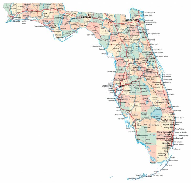 Large Administrative Map Of Florida State With Roads, Highways And ...