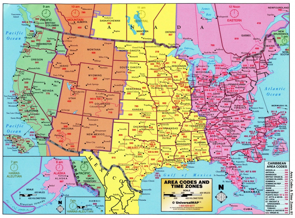 Large Detailed Map Of Area Codes And Time Zones Of The Usa. The Usa - Printable Us Map With Time Zones And Area Codes
