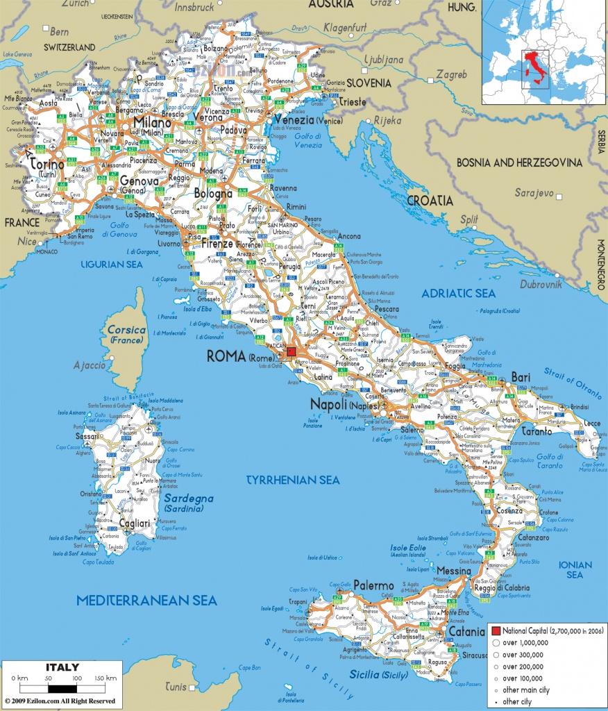 Large Detailed Road Map Of Italy With All Cities And Airports - Printable Map Of Italy