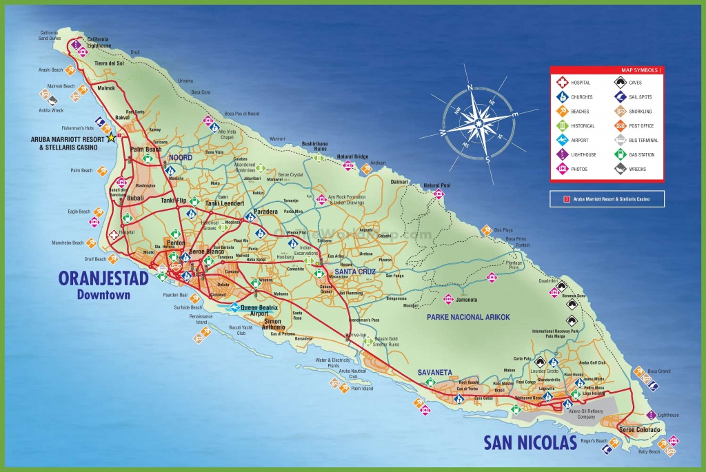 Large Detailed Tourist Map Of Aruba - Printable Map Of Aruba