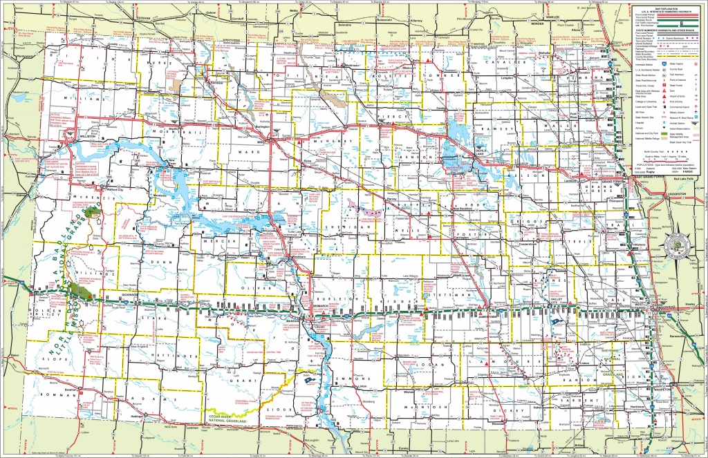 Large Detailed Tourist Map Of North Dakota With Cities And Towns - Printable Map Of South Dakota
