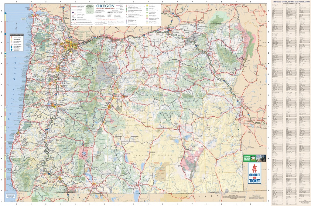 Large Detailed Tourist Map Of Oregon With Cities And Towns - Oregon Road Map Printable