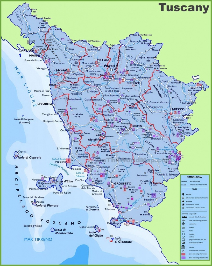 Large Detailed Travel Map Of Tuscany With Cities And Towns | Italy - Printable Map Of Tuscany