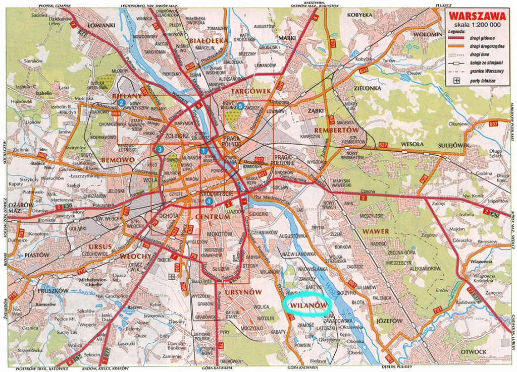 Large Road Map Of Warsaw City. Warsaw City Large Road Map | Vidiani - Warsaw Tourist Map Printable