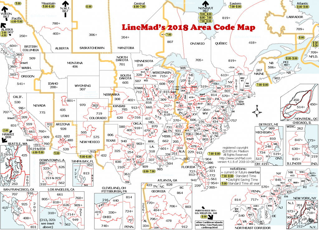 Lincmad&amp;#039;s 2019 Area Code Map With Time Zones - Us Area Code Map Printable