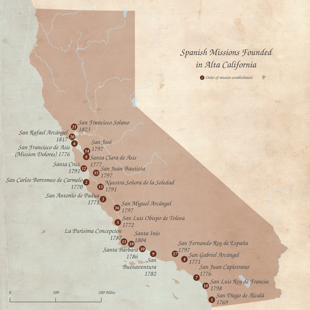 List Of Spanish Missions In California Wikipedia California Missions Map 