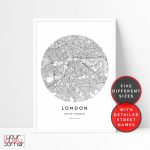 London Map Print, London City Map Printable Wall Art, Circle Map Of London  Wall Art, London Street Map Print, London Poster Digital Download   Circle Map Printable