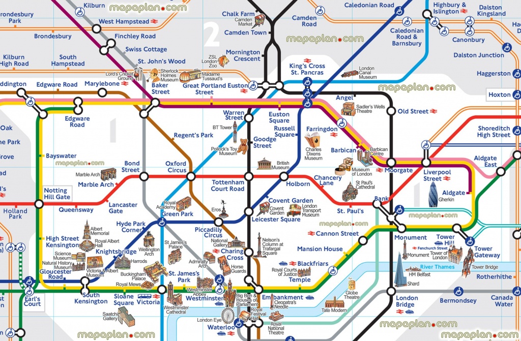 London Map Tube With Attractions Underground Throughout Places Of - Printable London Tube Map