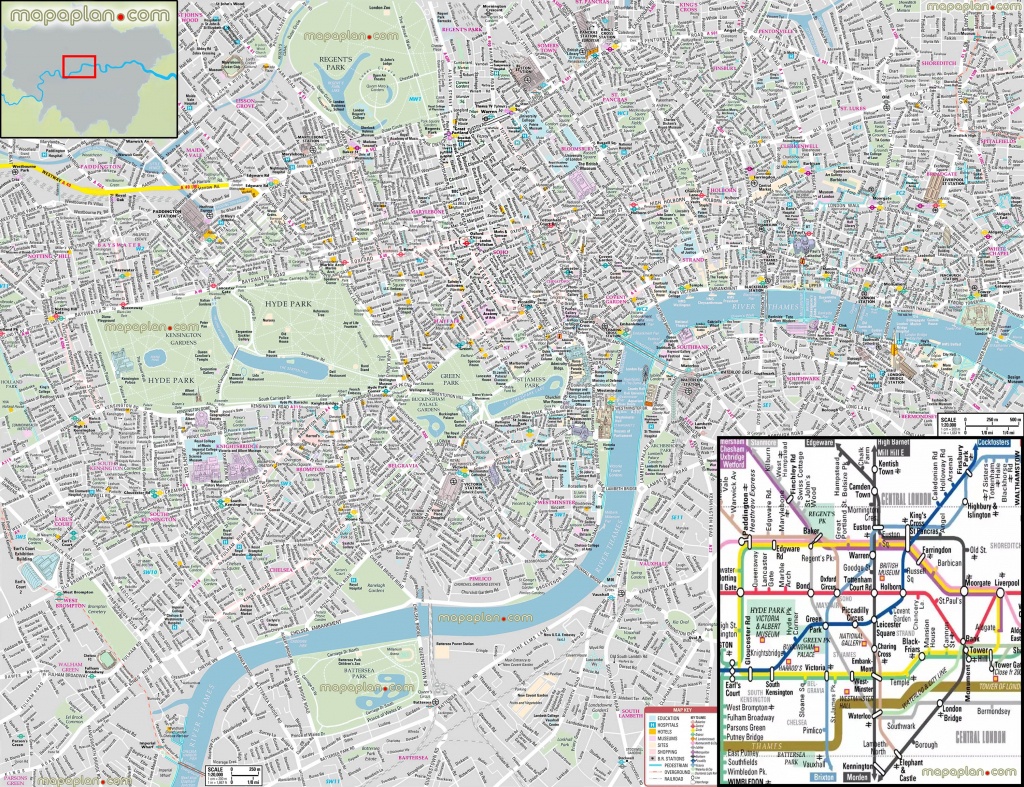 London Maps - Top Tourist Attractions - Free, Printable City Street - Printable Street Map Of Central London