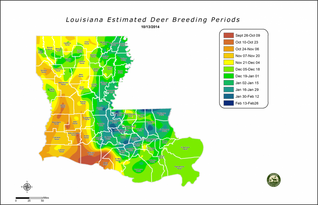 Louisiana Estimated Deer Breeding Periods | Louisiana Department Of - Deer Rut Map Texas