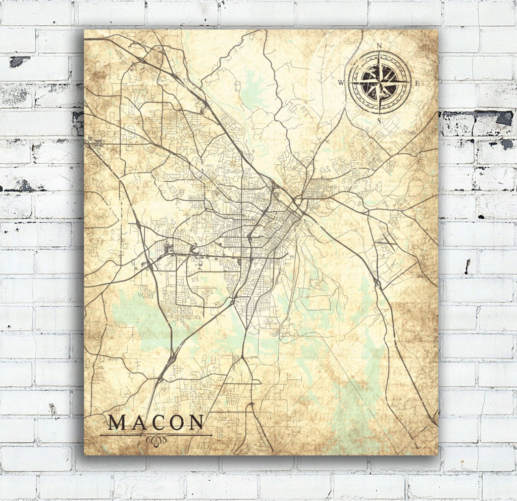 Macon Ga Canvas Print Georgia Ga Vintage Map Macon Ga City Map | Etsy - Printable Map Of Macon Ga