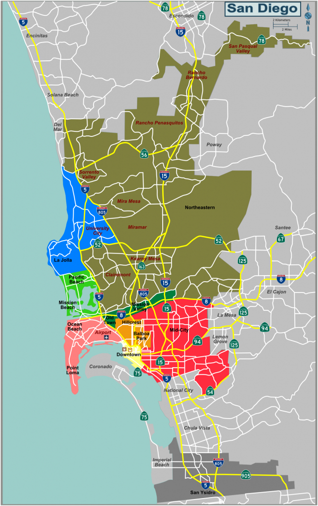 Map Defining Major Districts Of San Diego - Where Is San Diego California On A Map