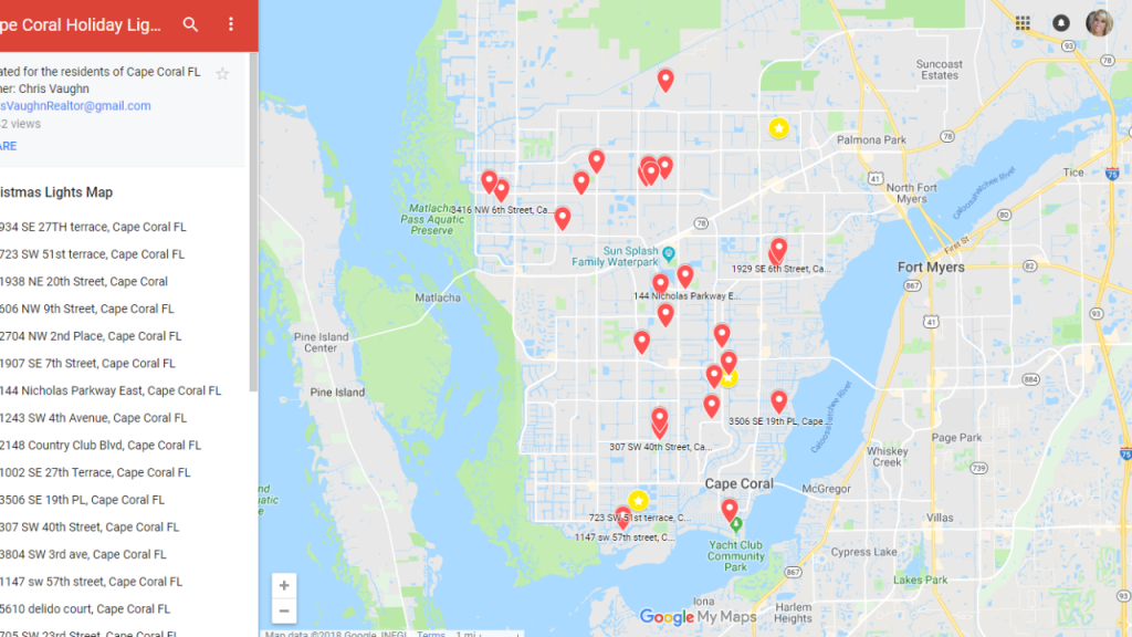 Map Lists Holiday Light Displays Throughout Cape Coral - Map Of Florida Including Cape Coral