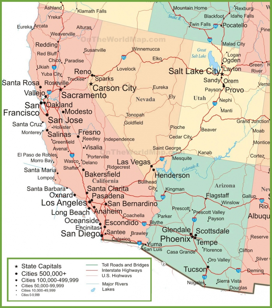 Map Of Arizona, California, Nevada And Utah - California Nevada Arizona Map