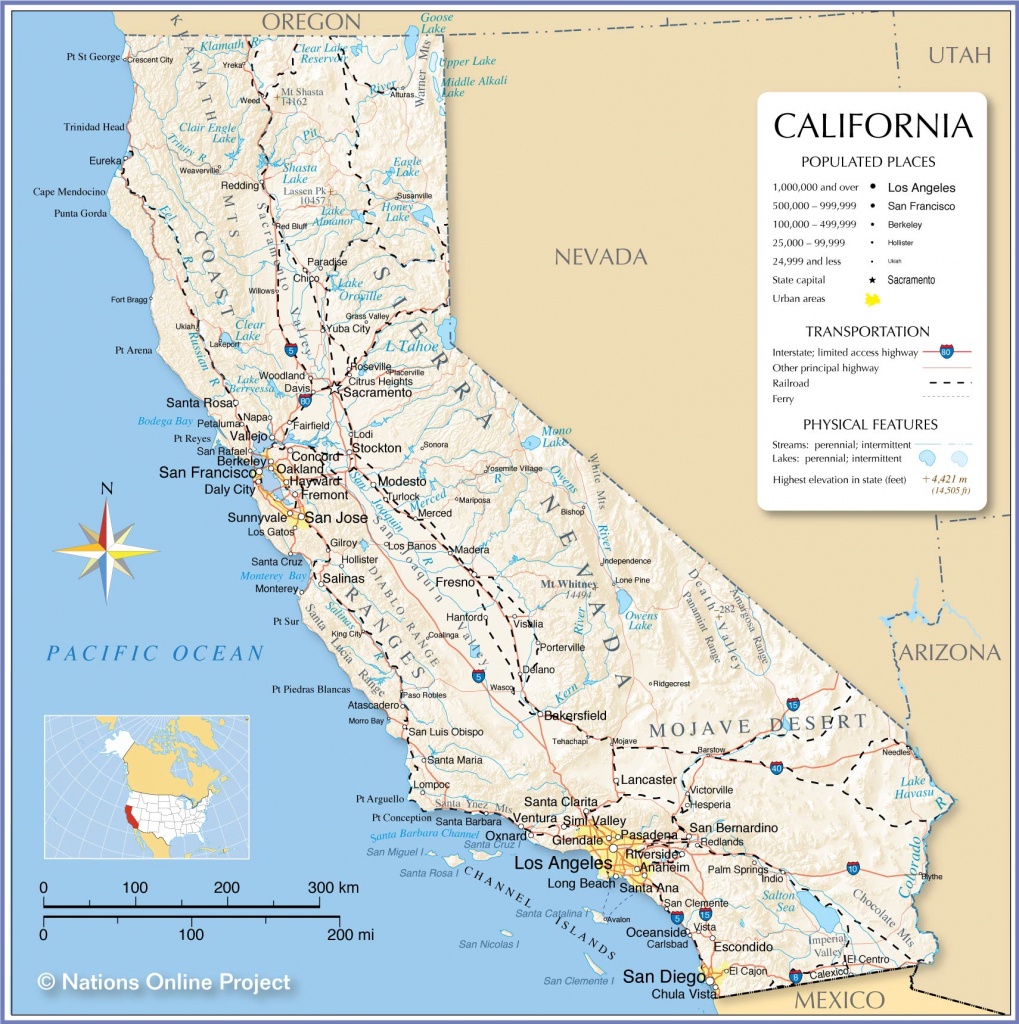 Map Of California State, Usa - Nations Online Project - California Coastal Highway Map