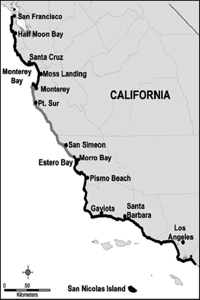 Map Of Central And Southern California, Showing The Sample Range For - Map Of Central And Southern California Coast
