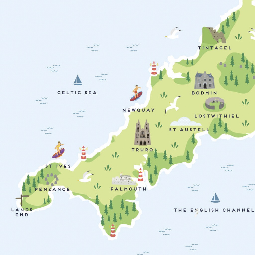Map Of Cornwall Printpepper Pot Studios | Notonthehighstreet - Printable Map Of Cornwall
