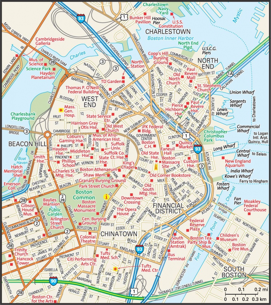 Map Of Downtown Boston | Downtown Boston Street Map | Places - Printable Map Of Boston Attractions