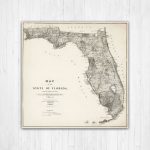 Map Of Florida, Florida Canvas Map, Florida State Map, Antique   Map Of Florida Wall Art