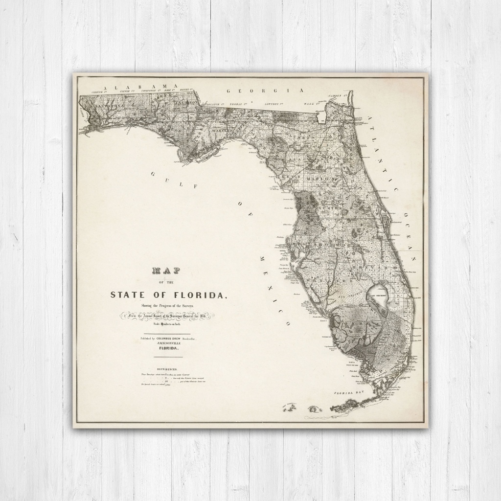 Map Of Florida, Florida Canvas Map, Florida State Map, Antique - Map Of Florida Wall Art