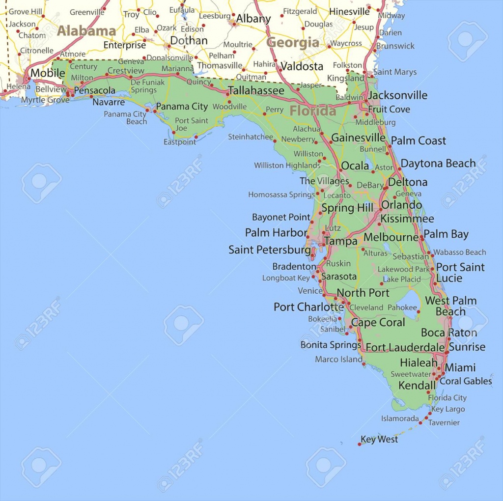 Map Of Florida. Shows State Borders, Urban Areas, Place Names - City Map Of Palm Harbor Florida
