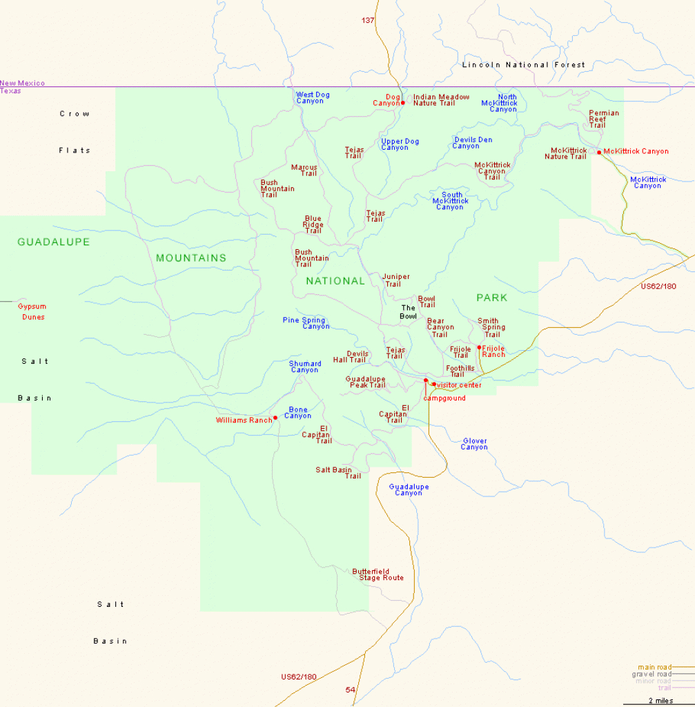 Map Of Guadalupe Mountains National Park, Texas - Palo Duro Canyon Map Of Texas