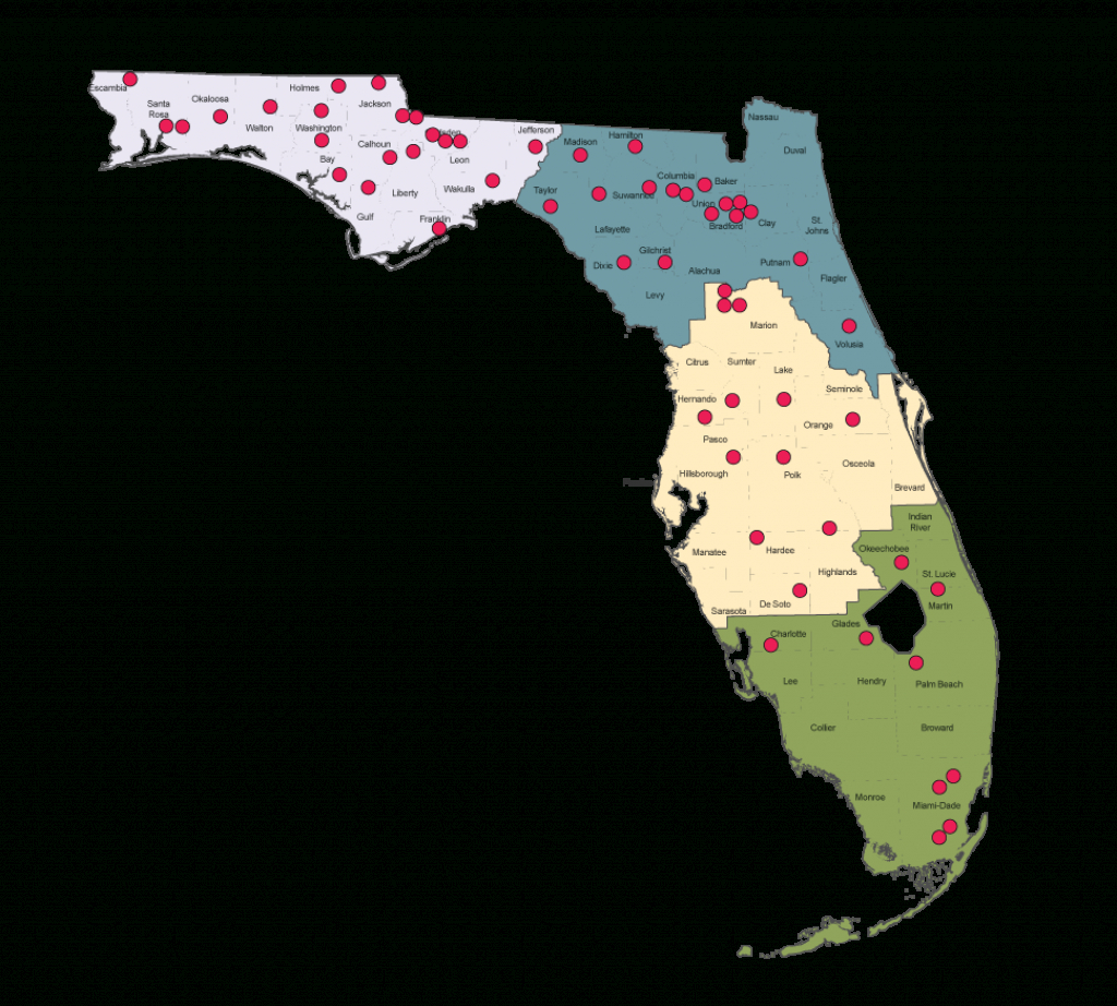 Map Of Major Institutions -- Florida Department Of Corrections - Florida Tent Camping Map