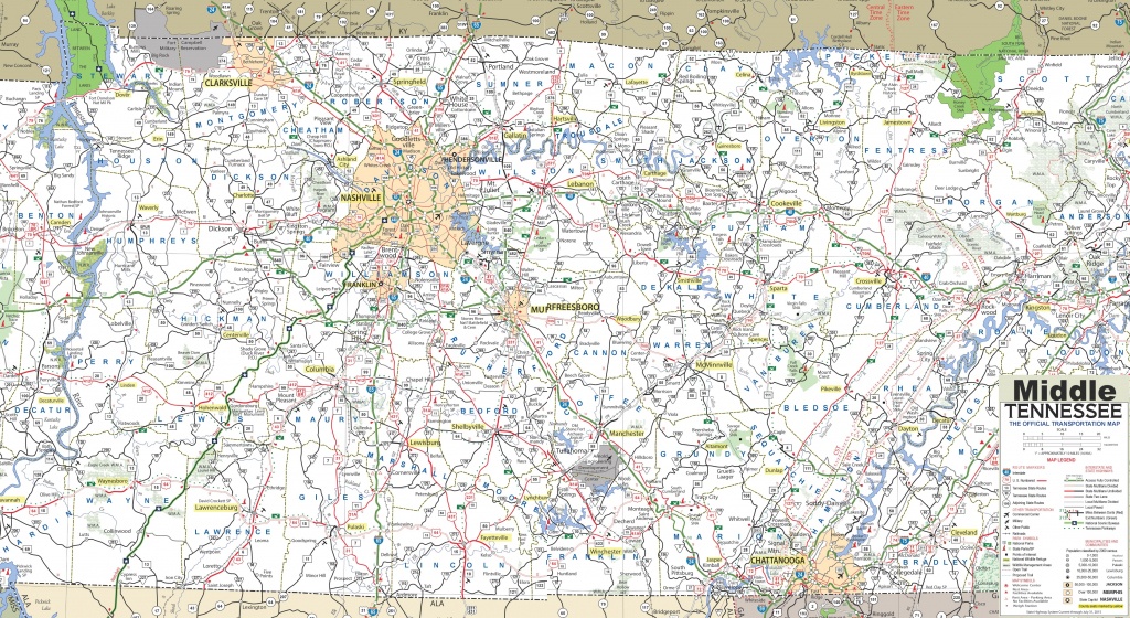 Map Of Middle Tennessee - Printable Map Of Tennessee With Cities