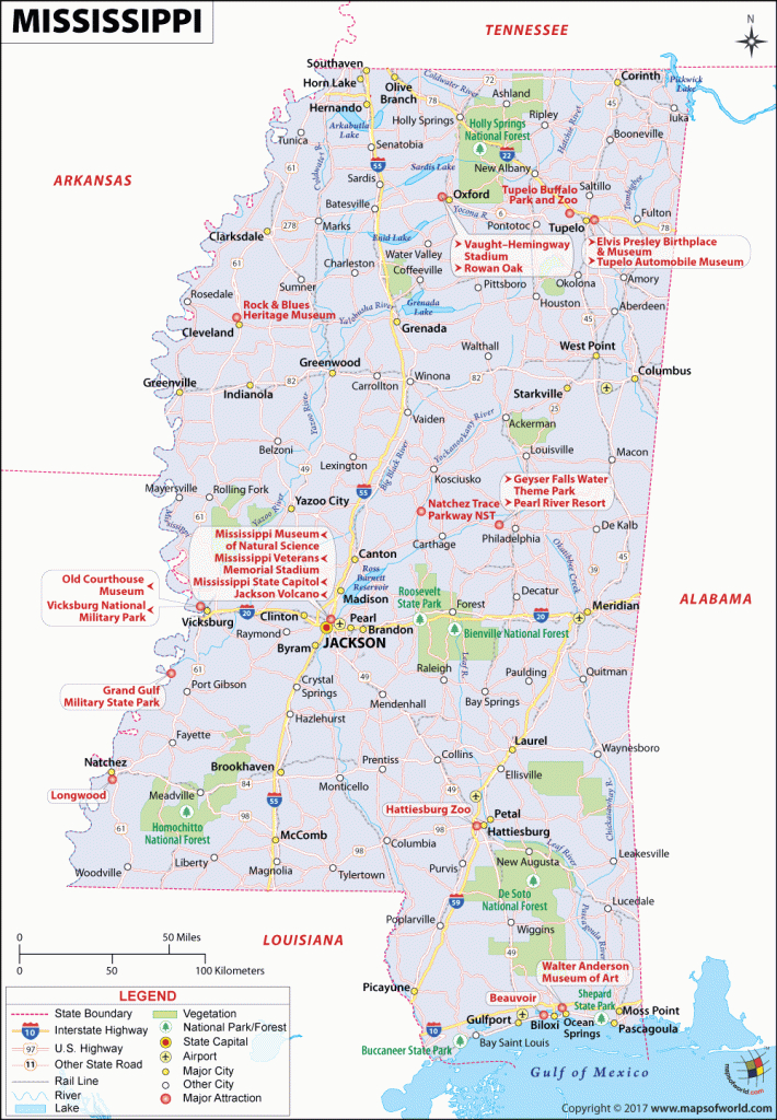 Map Of Mississippi, Mississippi Map (Ms) - Printable Map Of Ms