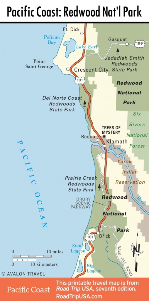 Map Of Pacific Coast Through Redwood National Park. | Pacific Coast - California Redwoods Map