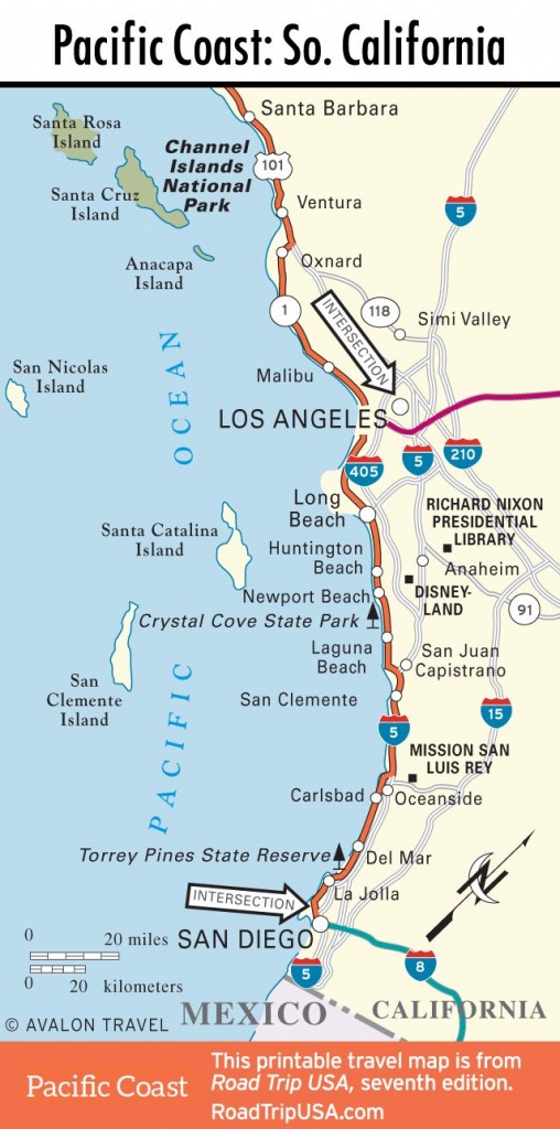 Map Of Pacific Coast Through Southern California. | Southern - Road Map Of California Coast