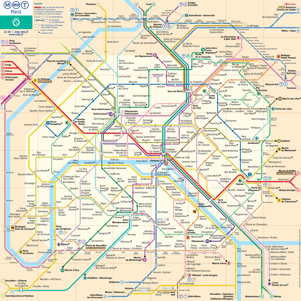 Map Of Paris Subway, Underground &amp;amp; Tube (Metro): Stations &amp;amp; Lines - Map Of Paris Metro Printable