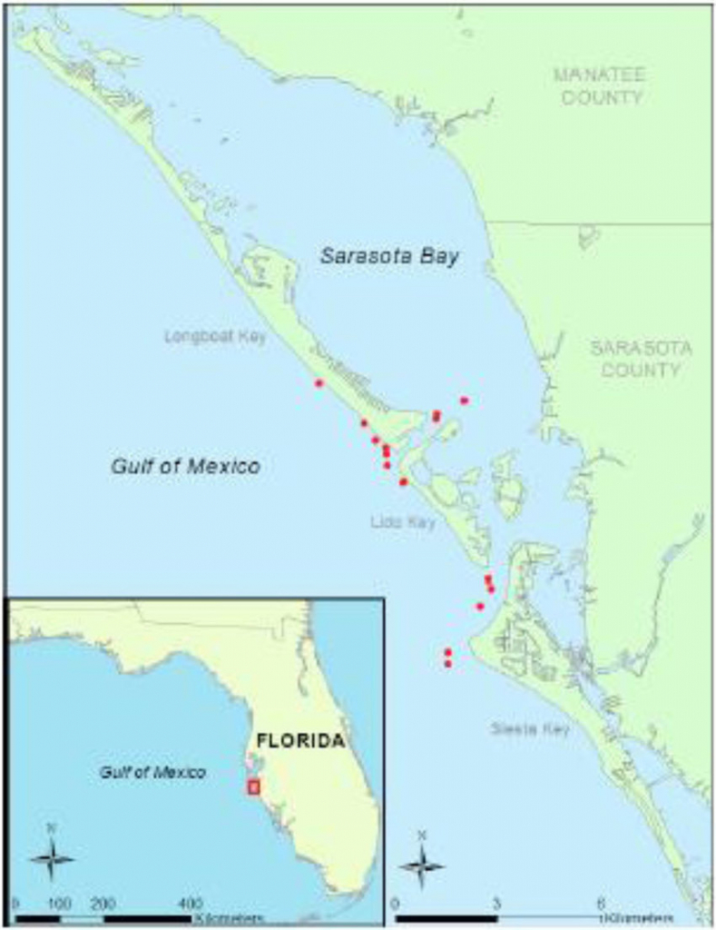 Map Of Sampling Area Off Sarasota, Fl Showing Locations Of A - Sarasota Florida Map