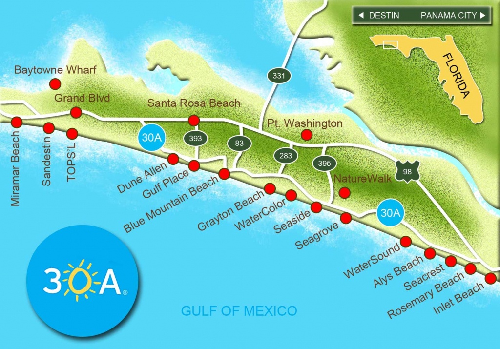 Map Of Scenic Highway 30A/south Walton, Fl Beaches | Florida: The - Map Of Watercolor And Seaside Florida