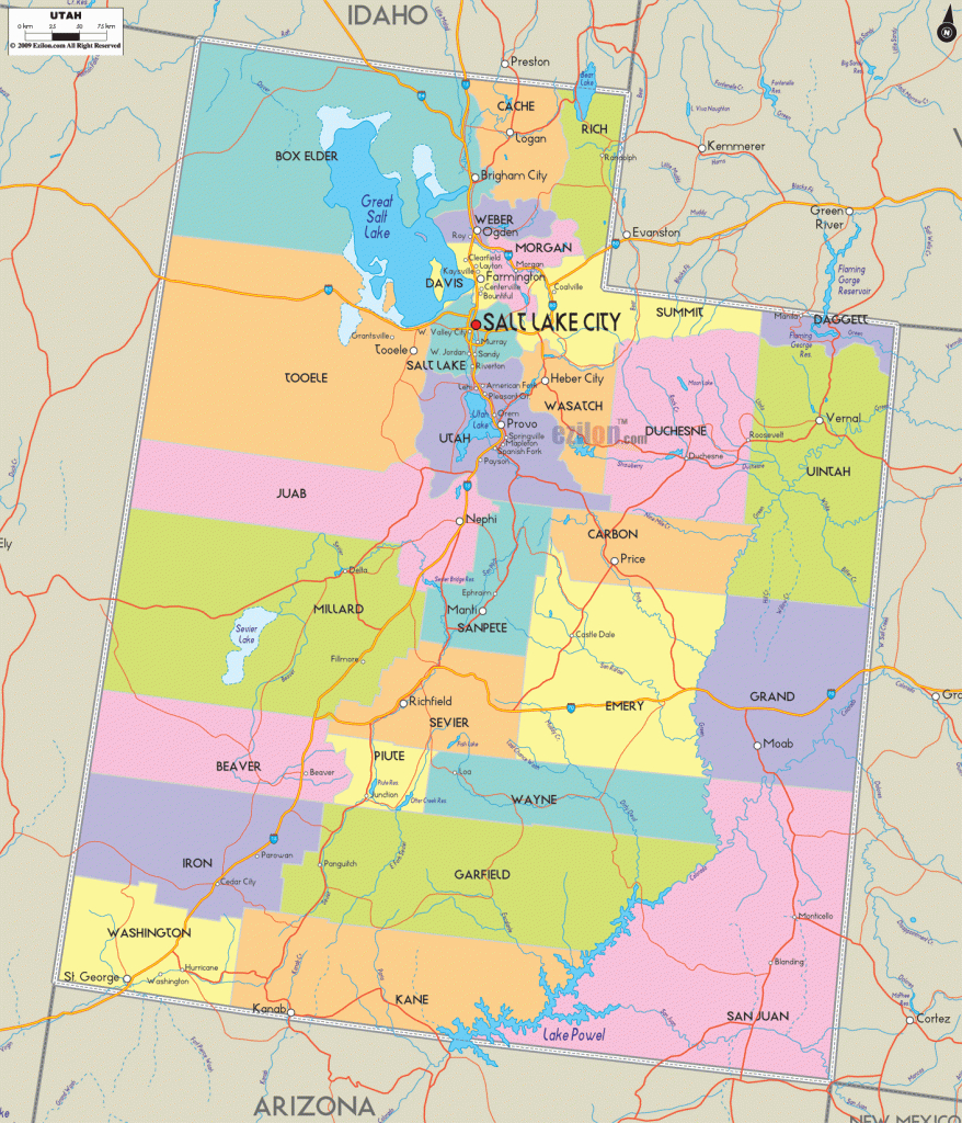 Map Of State Of Utah, With Outline Of The State Cities, Towns And - Utah Road Map Printable