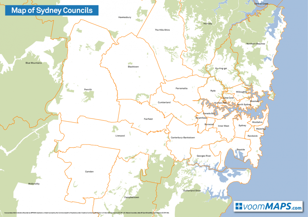 Map Of Sydney Council Areas (With Amalgamations) – Voommaps - Printable Map Of Sydney Suburbs