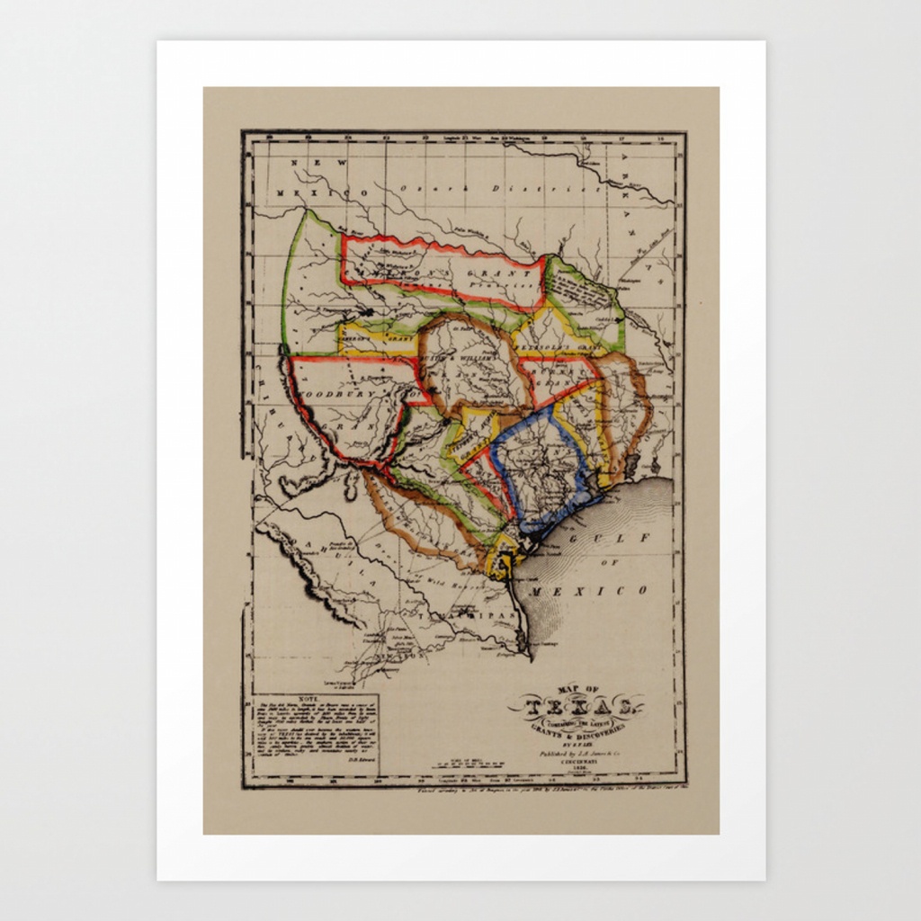 Map Of Texas 1836 Art Print - Map Of Texas Art