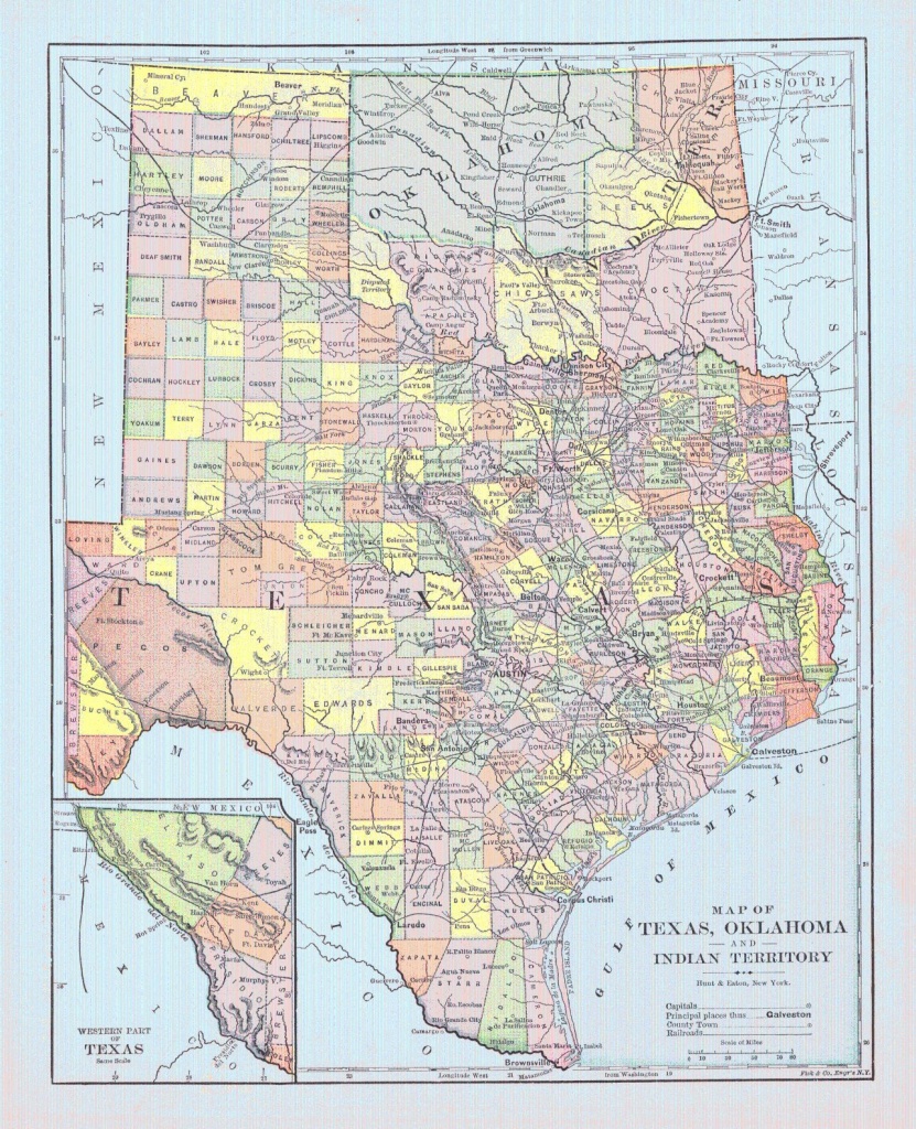 Map Of Texas, Oklahoma And Indian Territory. Hunt &amp;amp; Eaton, Fisk &amp;amp; Co - Map Of Oklahoma And Texas Together